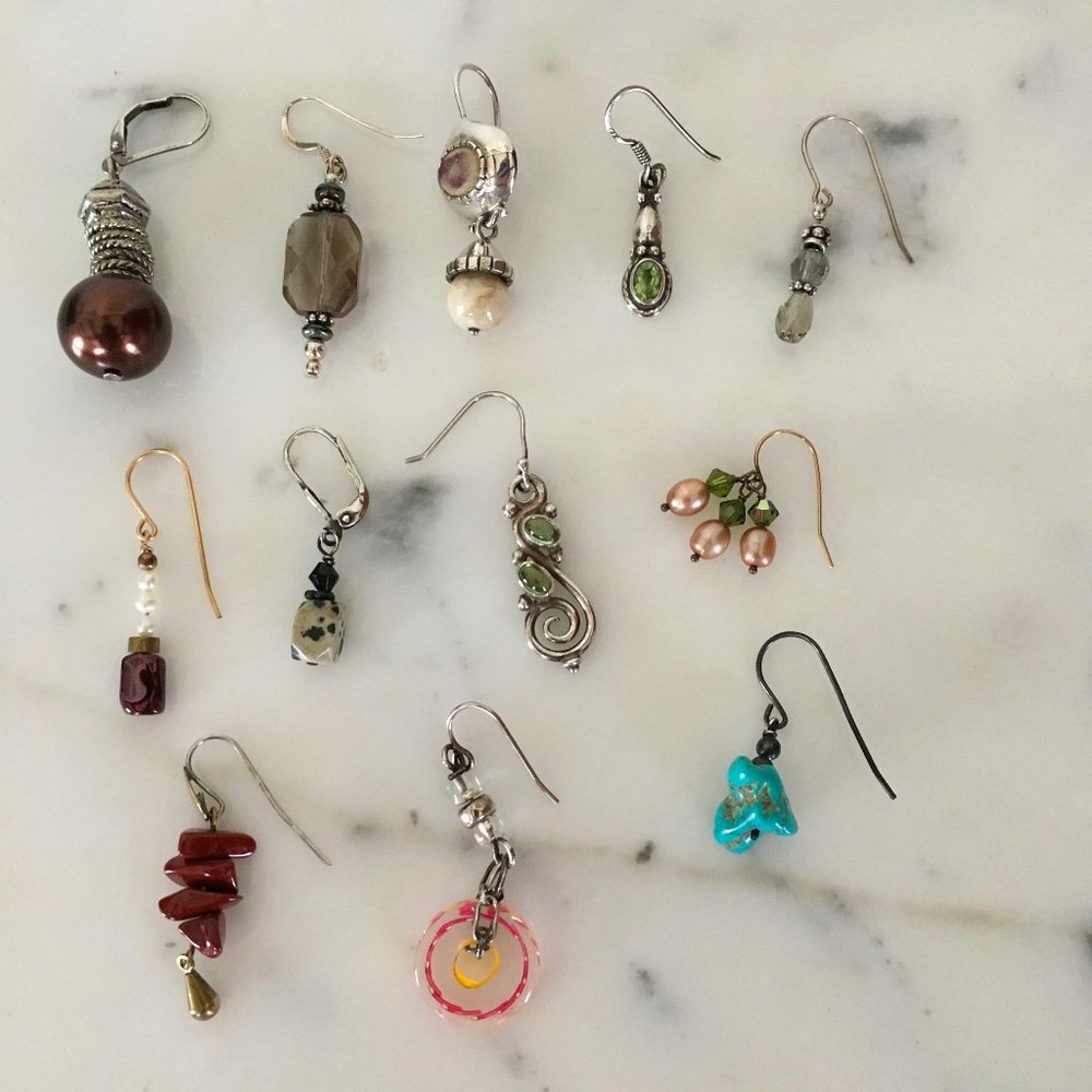 Single Stone Pierced Earrings - Vintage Lot EUC